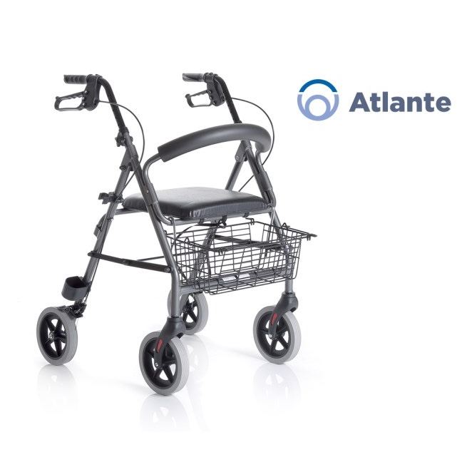 Atlante Rollator Pieghevole in Alluminio 4 Ruote con Seduta e Cestino