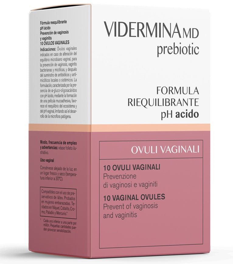 Vidermina Md Prebiotic ovuli vaginali Formula Riequilibrante Ph Acido 10 pezzi