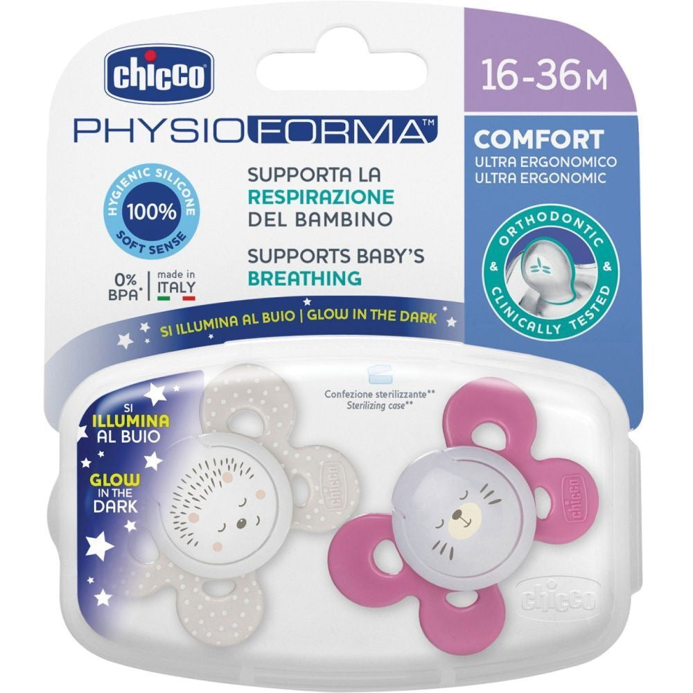 PhysioForma Comfort Succhietto in Silicone Luminescente al Buio 16-36 mesi 2 pezzi