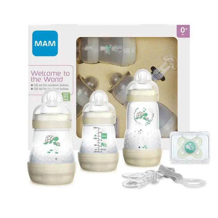 Set Benvenuto al Mondo colore Neutro 2 Biberon Easy start 160ml + 1 Biberon Easy Start Anti-Coliche 260ml + 1 Succhietto + 1 Clip