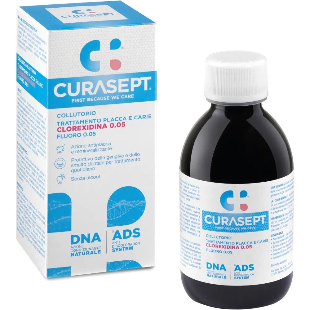 Collutorio con Clorexidina 0.05 e Fluoro 0.05 Trattamento Placca e Carie 200ml