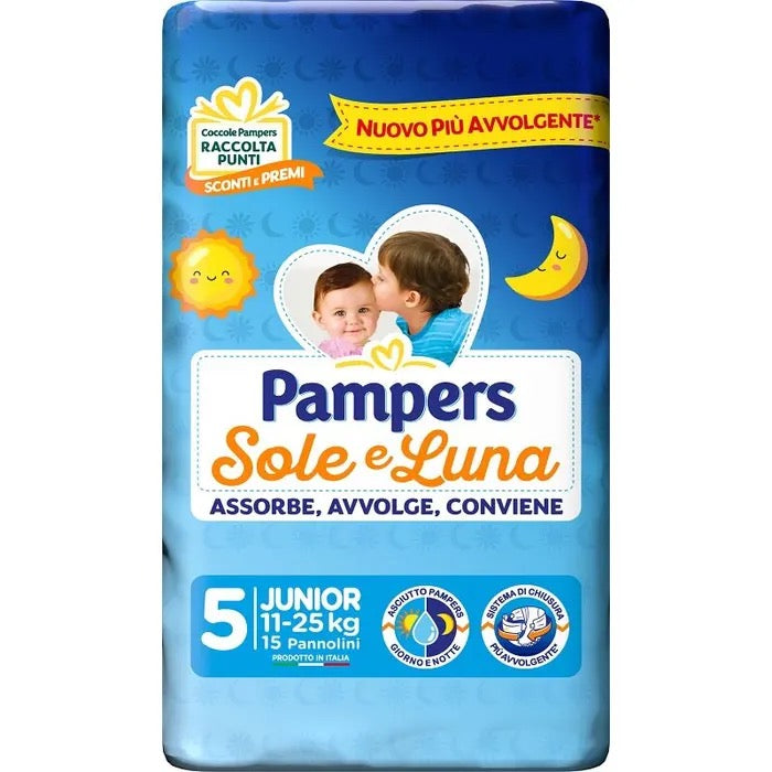 Pampers Sole e Luna Pannolini Taglia 5 Junior (11-25 kg) 15 pezzi