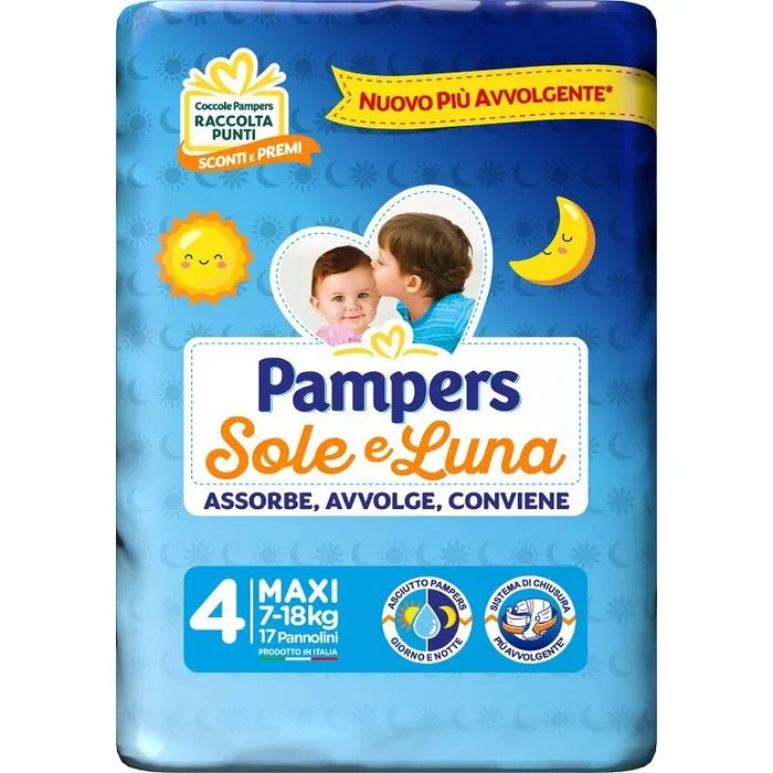 Pampers Sole e Luna Pannolini Taglia 4 Maxi (7-18 kg) 17 pezzi