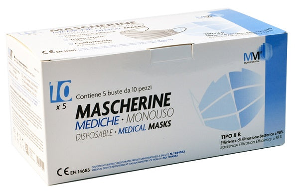 Mascherine Mediche Chirurgiche di Tipo Iir Bianche 10 pezzi