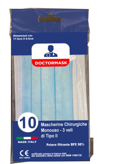 Doctormask Mascherina Chirurgica Azzurra 10 pezzi